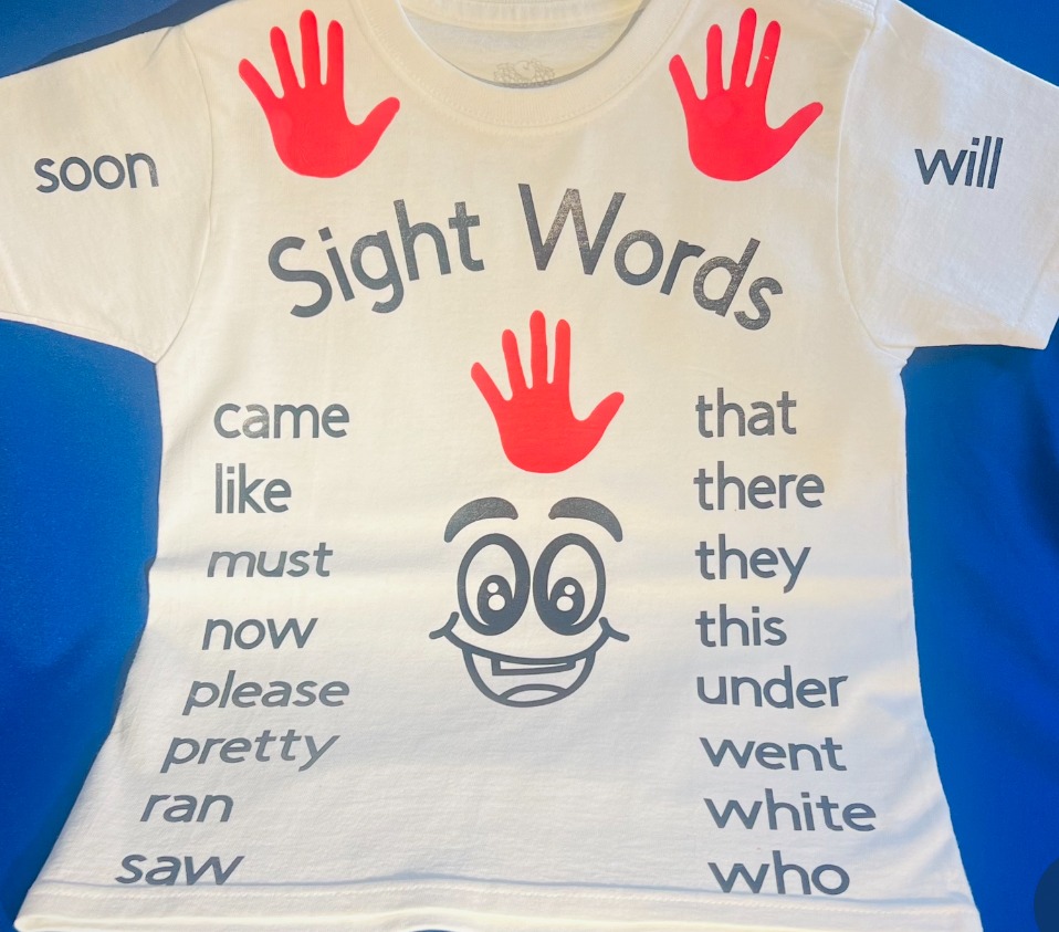 Kindergarten Sight Word Shirt (White) - Image 4